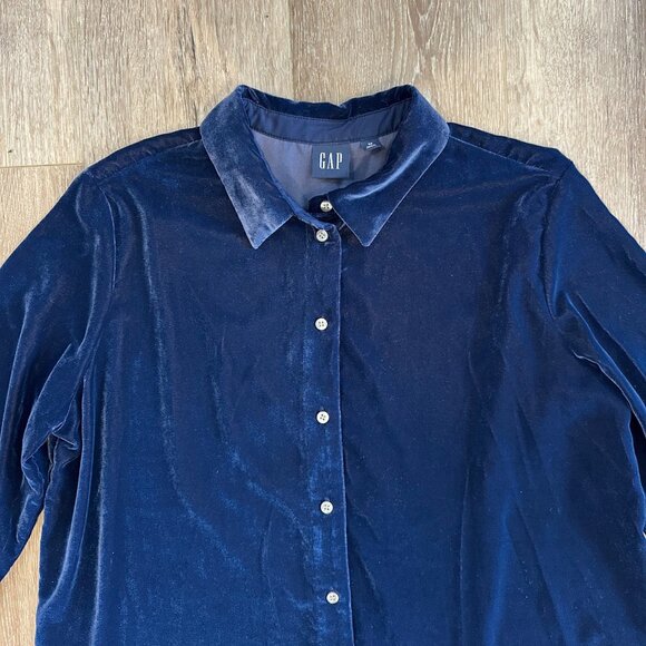 GAP Navy Velvet Boyfriend Shirt Size Medium - Picture 6 of 7